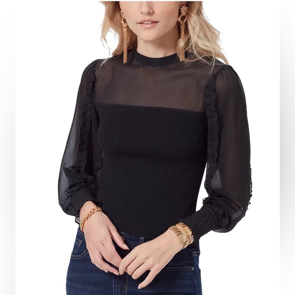 Sam Edelman Sheer Ruffle Sleeve Sweater Size S